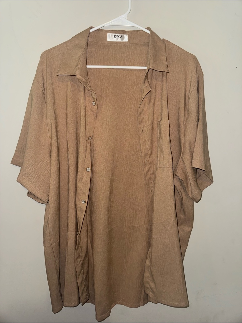 Men's Tan Short Sleeve Button-Up Shirt